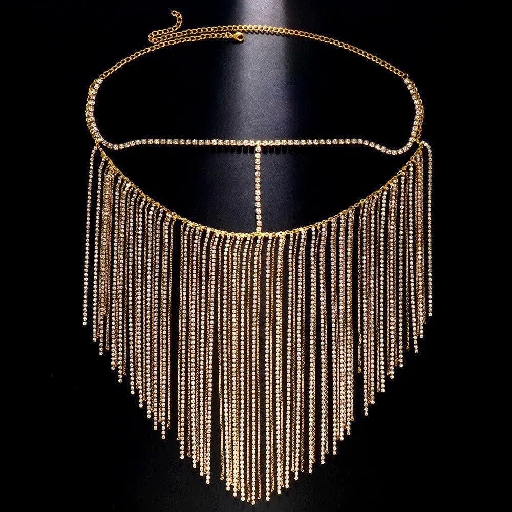 MAC054 Rhinestone Tassel Face Chain Mask - Bling Cover for Parties & Events - SJB-DIAMOND ELITES