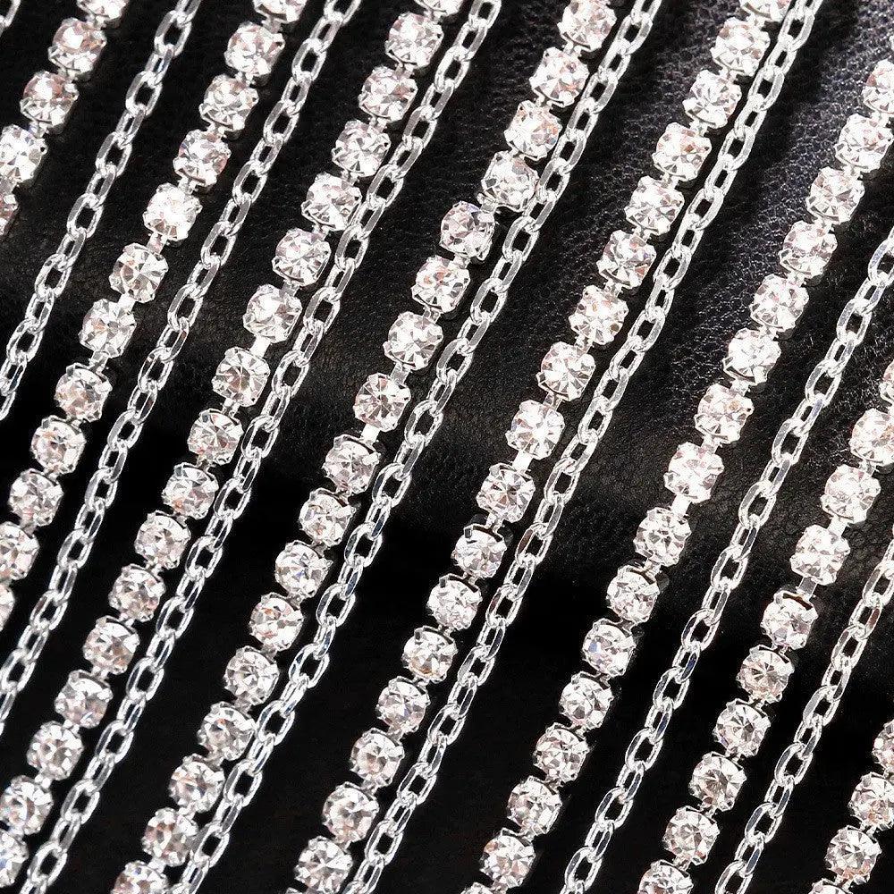 MAC054 Rhinestone Tassel Face Chain Mask - Bling Cover for Parties & Events - SJB-DIAMOND ELITES