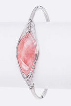 Rock Crystal Wire Wrapped Adjustable Bracelet Pink Stone