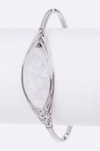 Rock Crystal Wire Wrapped Adjustable Bracelet Pink Stone