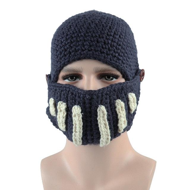 Roman Hat Winter Beanie Hats For Men Warm Mask Knight Helmet Knitted Cap Handmade Gladiator Mask Hat Roman Knight Helmet Mask Beanies Cosplay Caps Men Women Gag Party Gifts Men's Handmade Beanie Stevvex