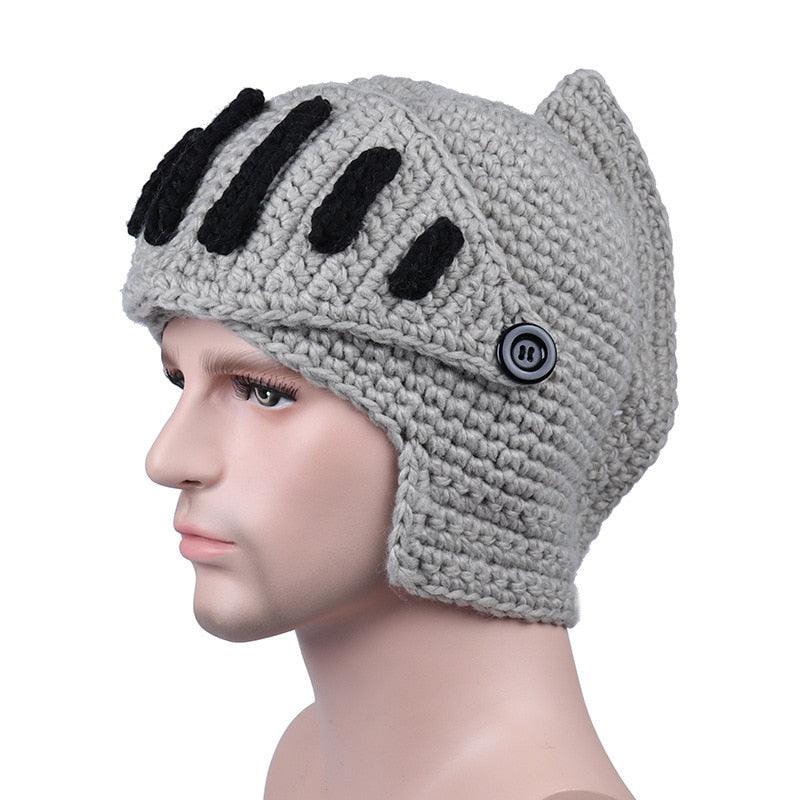 Roman Hat Winter Beanie Hats For Men Warm Mask Knight Helmet Knitted Cap Handmade Gladiator Mask Hat Roman Knight Helmet Mask Beanies Cosplay Caps Men Women Gag Party Gifts Men's Handmade Beanie Stevvex