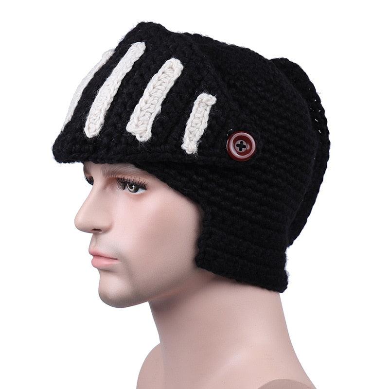 Roman Hat Winter Beanie Hats For Men Warm Mask Knight Helmet Knitted Cap Handmade Gladiator Mask Hat Roman Knight Helmet Mask Beanies Cosplay Caps Men Women Gag Party Gifts Men's Handmade Beanie Stevvex