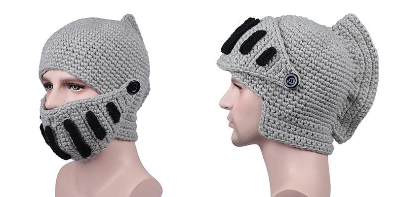 Roman Hat Winter Beanie Hats For Men Warm Mask Knight Helmet Knitted Cap Handmade Gladiator Mask Hat Roman Knight Helmet Mask Beanies Cosplay Caps Men Women Gag Party Gifts Men's Handmade Beanie Stevvex