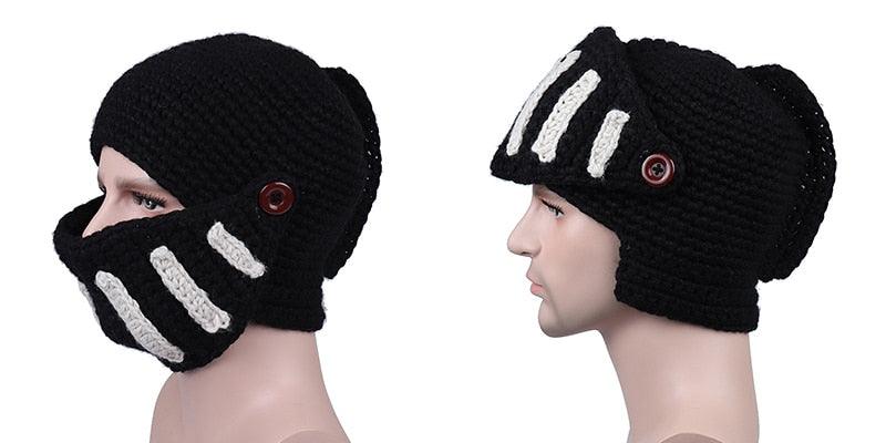 Roman Hat Winter Beanie Hats For Men Warm Mask Knight Helmet Knitted Cap Handmade Gladiator Mask Hat Roman Knight Helmet Mask Beanies Cosplay Caps Men Women Gag Party Gifts Men's Handmade Beanie Stevvex