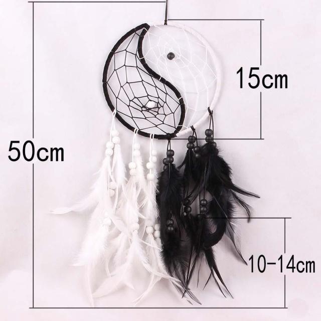 Romantic Dream Catcher Tree of Life Brown Native Handmade Traditional Dream Catcher Yin Yang 50" Long Home Decoration Feather Dream-catcher For Bedroom Wall Hanging Home Decor Wedding Party Blessing Gift Stevvex
