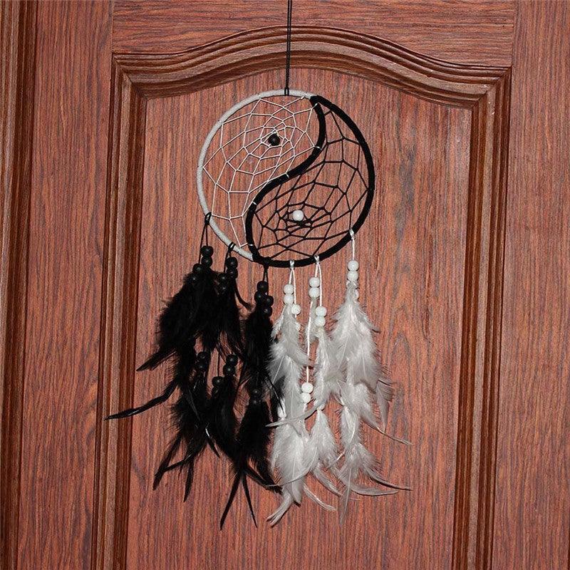 Romantic Dream Catcher Tree of Life Brown Native Handmade Traditional Dream Catcher Yin Yang 50" Long Home Decoration Feather Dream-catcher For Bedroom Wall Hanging Home Decor Wedding Party Blessing Gift Stevvex
