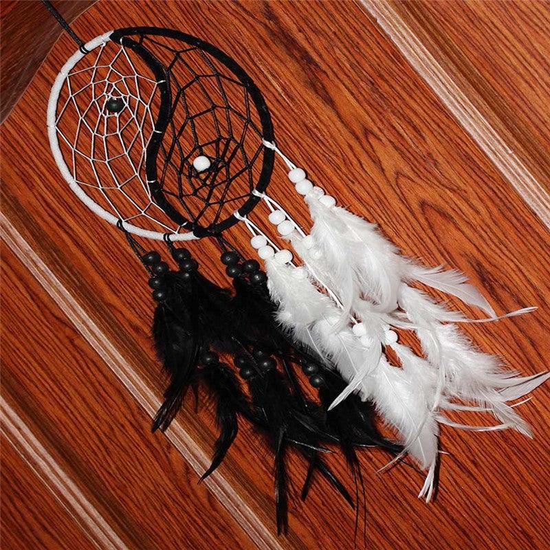 Romantic Dream Catcher Tree of Life Brown Native Handmade Traditional Dream Catcher Yin Yang 50" Long Home Decoration Feather Dream-catcher For Bedroom Wall Hanging Home Decor Wedding Party Blessing Gift Stevvex