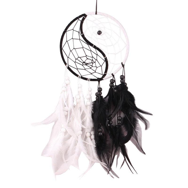 Romantic Dream Catcher Tree of Life Brown Native Handmade Traditional Dream Catcher Yin Yang 50" Long Home Decoration Feather Dream-catcher For Bedroom Wall Hanging Home Decor Wedding Party Blessing Gift Stevvex