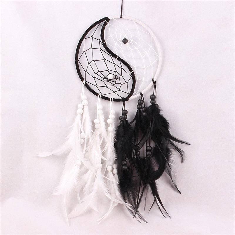 Romantic Dream Catcher Tree of Life Brown Native Handmade Traditional Dream Catcher Yin Yang 50" Long Home Decoration Feather Dream-catcher For Bedroom Wall Hanging Home Decor Wedding Party Blessing Gift Stevvex