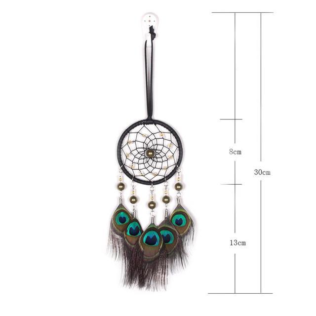 Romantic Dream Catcher Tree of Life Brown Native Handmade Traditional Dream Catcher Yin Yang 50" Long Home Decoration Feather Dream-catcher For Bedroom Wall Hanging Home Decor Wedding Party Blessing Gift Stevvex