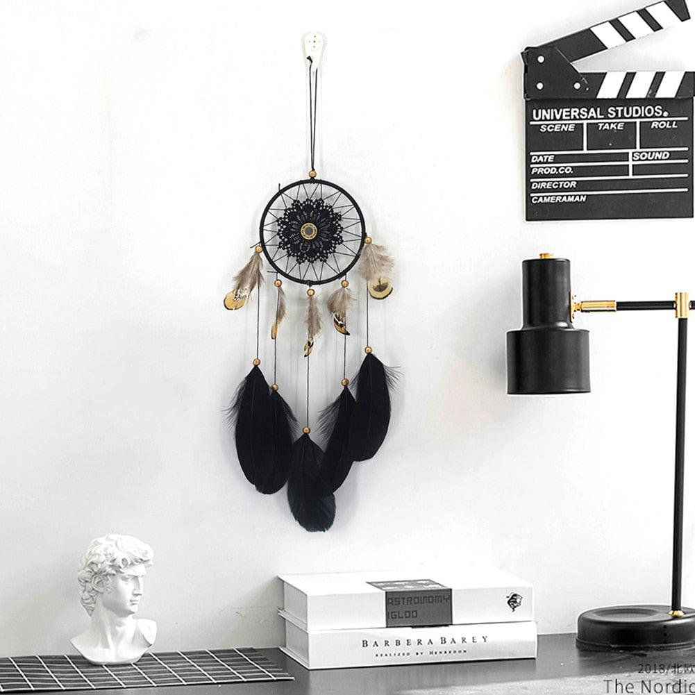 Romantic Dream Catcher Tree of Life Brown Native Handmade Traditional Dream Catcher Yin Yang 50" Long Home Decoration Feather Dream-catcher For Bedroom Wall Hanging Home Decor Wedding Party Blessing Gift Stevvex
