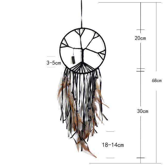 Romantic Dream Catcher Tree of Life Brown Native Handmade Traditional Dream Catcher Yin Yang 50" Long Home Decoration Feather Dream-catcher For Bedroom Wall Hanging Home Decor Wedding Party Blessing Gift Stevvex
