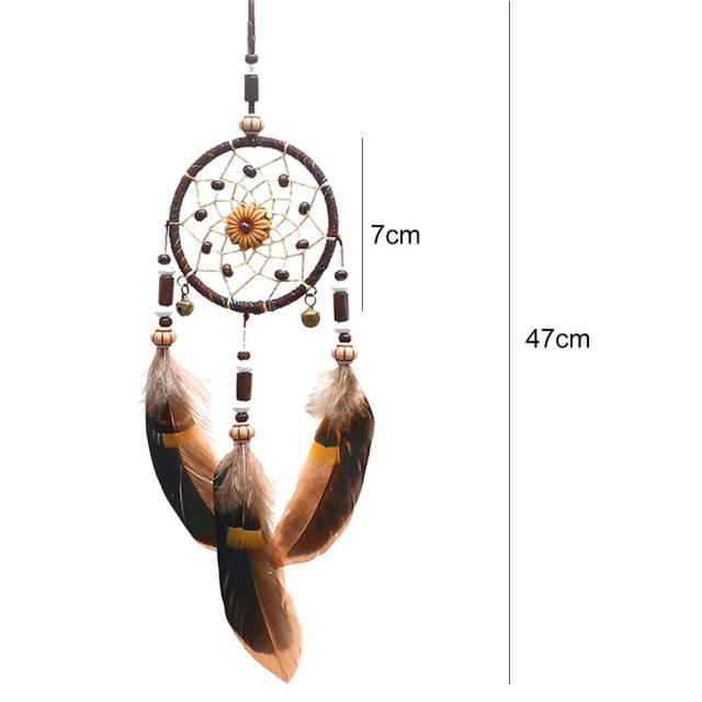 Romantic Dream Catcher Tree of Life Brown Native Handmade Traditional Dream Catcher Yin Yang 50" Long Home Decoration Feather Dream-catcher For Bedroom Wall Hanging Home Decor Wedding Party Blessing Gift Stevvex
