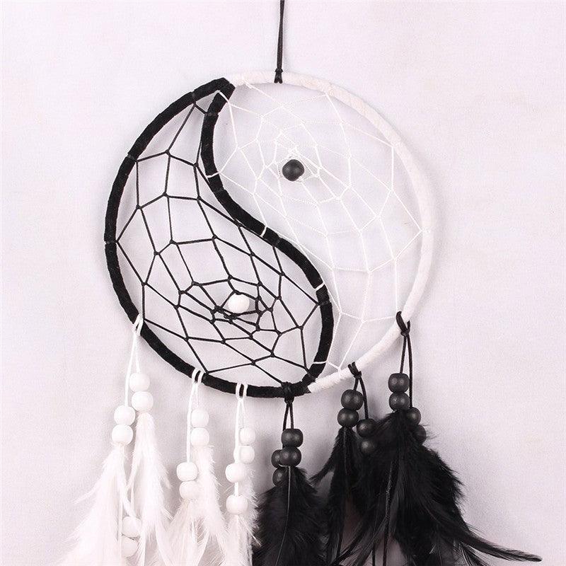 Romantic Dream Catcher Tree of Life Brown Native Handmade Traditional Dream Catcher Yin Yang 50" Long Home Decoration Feather Dream-catcher For Bedroom Wall Hanging Home Decor Wedding Party Blessing Gift Stevvex