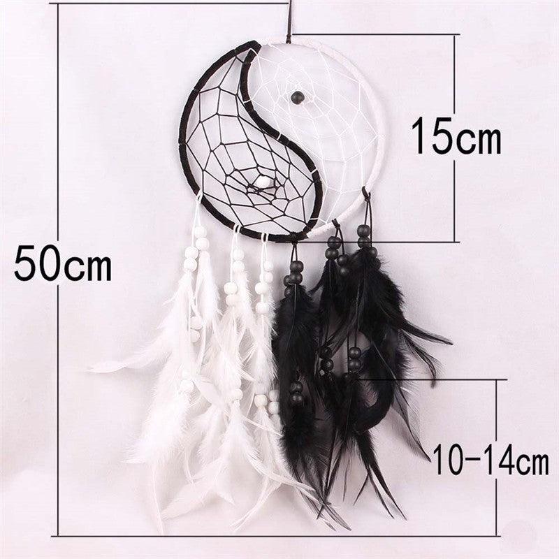 Romantic Dream Catcher Tree of Life Brown Native Handmade Traditional Dream Catcher Yin Yang 50" Long Home Decoration Feather Dream-catcher For Bedroom Wall Hanging Home Decor Wedding Party Blessing Gift Stevvex