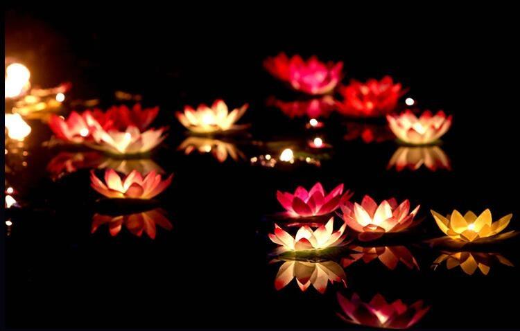 Romantic Lotus Lamps Wishing Water Floating Candle Light Birthday Wedding Party Decoration  Lotus LED Candle Floating Candle Lights Up When It Meets Water Battery Powered Flameless Candle Light Waterproof Night Light For Festival Wedding Home Garden Pond Stevvex