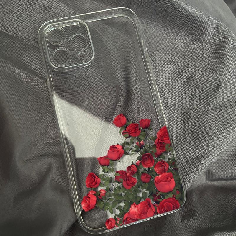 Romantic Red Rose Flower Clear Phone Case For iPhone 13 12 11 Pro MAX Mini X XS XR 7 8 Plus Soft Silicone Transparent Cover Gorgeous Floral Print Women Transparent Strong Clear Case Stevvex