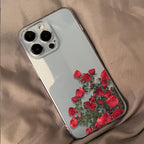 Romantic Red Rose Flower Clear Phone Case For iPhone 13 12 11 Pro MAX Mini X XS XR 7 8 Plus Soft Silicone Transparent Cover Gorgeous Floral Print Women Transparent Strong Clear Case Stevvex