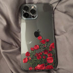 Romantic Red Rose Flower Clear Phone Case For iPhone 13 12 11 Pro MAX Mini X XS XR 7 8 Plus Soft Silicone Transparent Cover Gorgeous Floral Print Women Transparent Strong Clear Case Stevvex