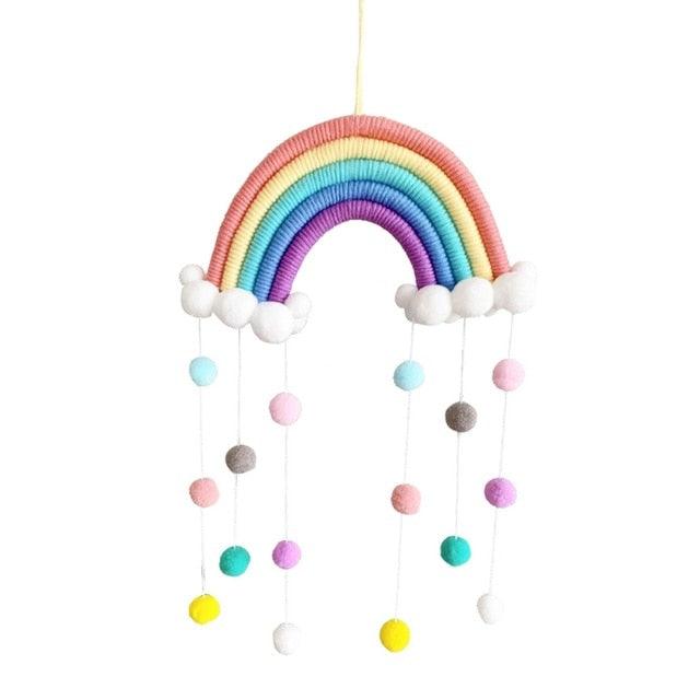 Room Decoration Handmade Woven Cotton Rope Rainbow Hanging Decoration Rainbow with Pom Pom Ball Wall Hanging Garlands for Kids Room Baby Shower Party Supplies Wall Hanging Decor With Felt Ball Photo Props Stevvex