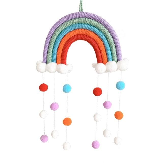 Room Decoration Handmade Woven Cotton Rope Rainbow Hanging Decoration Rainbow with Pom Pom Ball Wall Hanging Garlands for Kids Room Baby Shower Party Supplies Wall Hanging Decor With Felt Ball Photo Props Stevvex