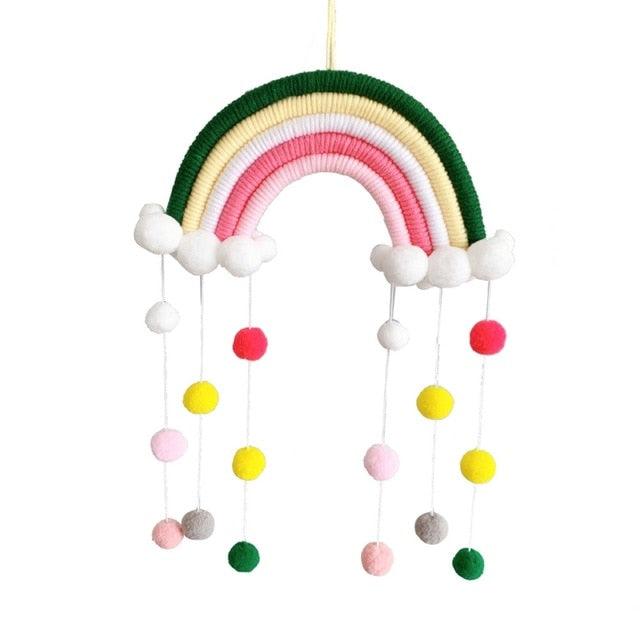 Room Decoration Handmade Woven Cotton Rope Rainbow Hanging Decoration Rainbow with Pom Pom Ball Wall Hanging Garlands for Kids Room Baby Shower Party Supplies Wall Hanging Decor With Felt Ball Photo Props Stevvex