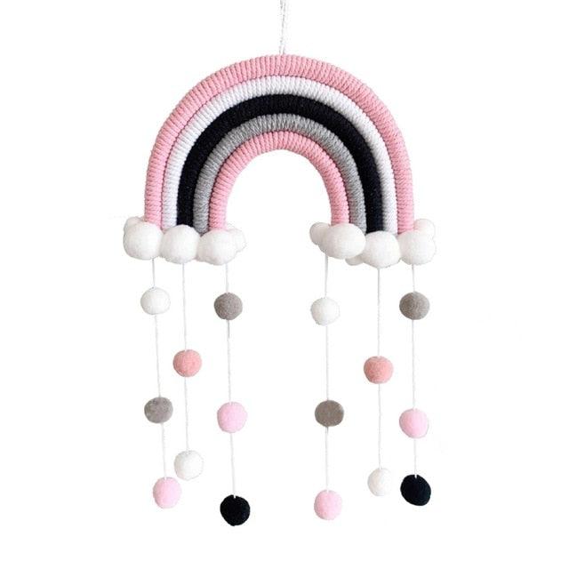 Room Decoration Handmade Woven Cotton Rope Rainbow Hanging Decoration Rainbow with Pom Pom Ball Wall Hanging Garlands for Kids Room Baby Shower Party Supplies Wall Hanging Decor With Felt Ball Photo Props Stevvex