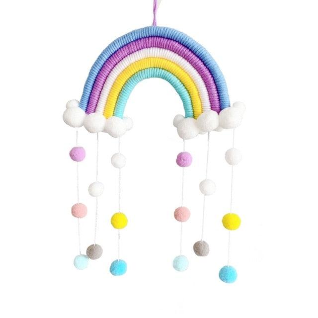 Room Decoration Handmade Woven Cotton Rope Rainbow Hanging Decoration Rainbow with Pom Pom Ball Wall Hanging Garlands for Kids Room Baby Shower Party Supplies Wall Hanging Decor With Felt Ball Photo Props Stevvex