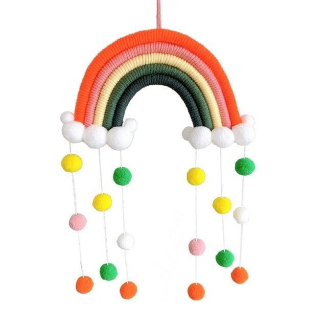 Room Decoration Handmade Woven Cotton Rope Rainbow Hanging Decoration Rainbow with Pom Pom Ball Wall Hanging Garlands for Kids Room Baby Shower Party Supplies Wall Hanging Decor With Felt Ball Photo Props Stevvex
