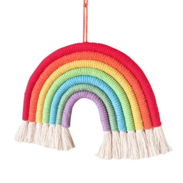 Room Decoration Handmade Woven Cotton Rope Rainbow Hanging Decoration Rainbow with Pom Pom Ball Wall Hanging Garlands for Kids Room Baby Shower Party Supplies Wall Hanging Decor With Felt Ball Photo Props Stevvex