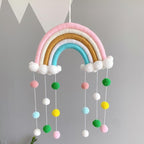 Room Decoration Handmade Woven Cotton Rope Rainbow Hanging Decoration Rainbow with Pom Pom Ball Wall Hanging Garlands for Kids Room Baby Shower Party Supplies Wall Hanging Decor With Felt Ball Photo Props Stevvex