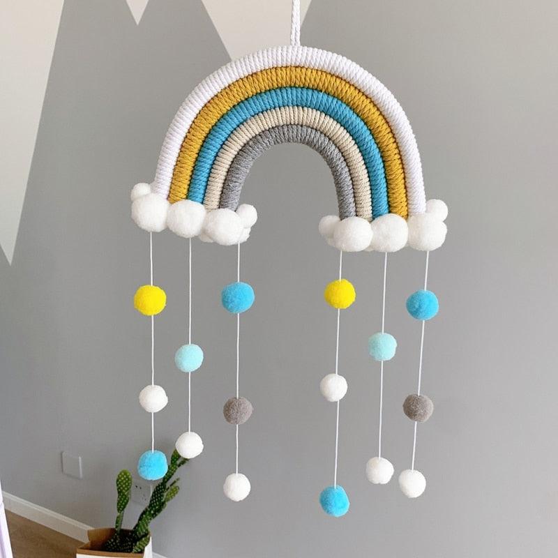 Room Decoration Handmade Woven Cotton Rope Rainbow Hanging Decoration Rainbow with Pom Pom Ball Wall Hanging Garlands for Kids Room Baby Shower Party Supplies Wall Hanging Decor With Felt Ball Photo Props Stevvex