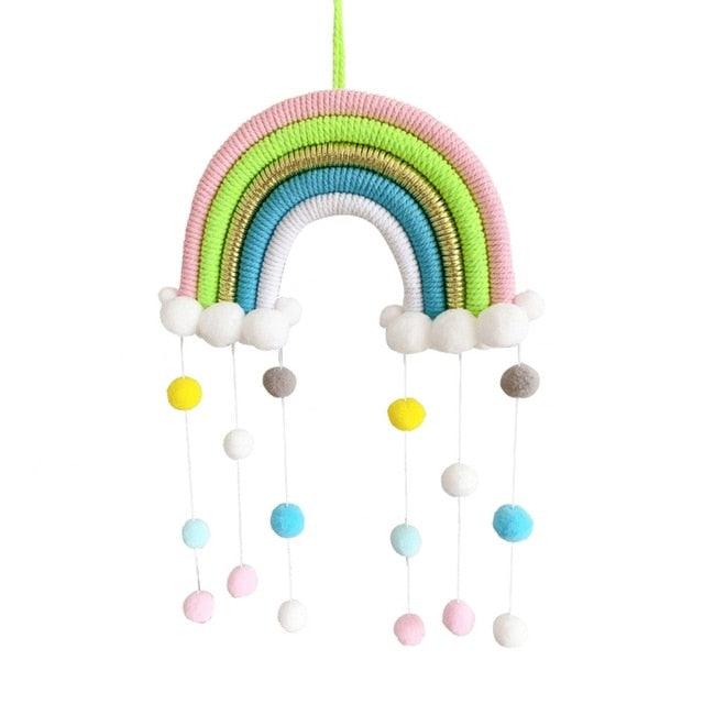 Room Decoration Handmade Woven Cotton Rope Rainbow Hanging Decoration Rainbow with Pom Pom Ball Wall Hanging Garlands for Kids Room Baby Shower Party Supplies Wall Hanging Decor With Felt Ball Photo Props Stevvex