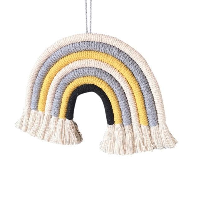 Room Decoration Handmade Woven Cotton Rope Rainbow Hanging Decoration Rainbow with Pom Pom Ball Wall Hanging Garlands for Kids Room Baby Shower Party Supplies Wall Hanging Decor With Felt Ball Photo Props Stevvex