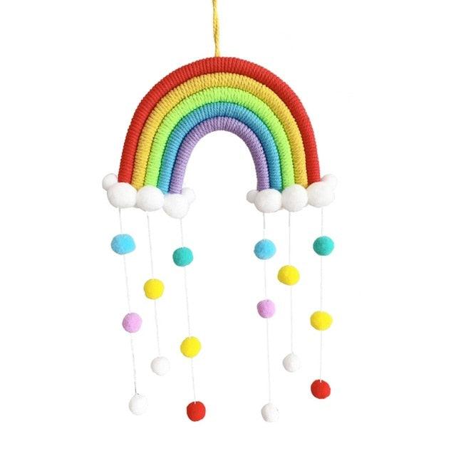 Room Decoration Handmade Woven Cotton Rope Rainbow Hanging Decoration Rainbow with Pom Pom Ball Wall Hanging Garlands for Kids Room Baby Shower Party Supplies Wall Hanging Decor With Felt Ball Photo Props Stevvex