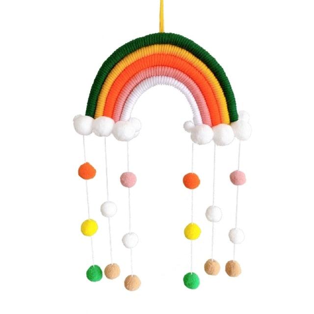 Room Decoration Handmade Woven Cotton Rope Rainbow Hanging Decoration Rainbow with Pom Pom Ball Wall Hanging Garlands for Kids Room Baby Shower Party Supplies Wall Hanging Decor With Felt Ball Photo Props Stevvex