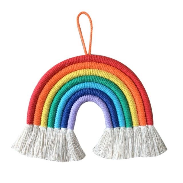 Room Decoration Handmade Woven Cotton Rope Rainbow Hanging Decoration Rainbow with Pom Pom Ball Wall Hanging Garlands for Kids Room Baby Shower Party Supplies Wall Hanging Decor With Felt Ball Photo Props Stevvex