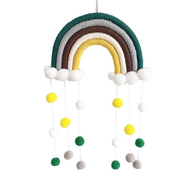 Room Decoration Handmade Woven Cotton Rope Rainbow Hanging Decoration Rainbow with Pom Pom Ball Wall Hanging Garlands for Kids Room Baby Shower Party Supplies Wall Hanging Decor With Felt Ball Photo Props Stevvex
