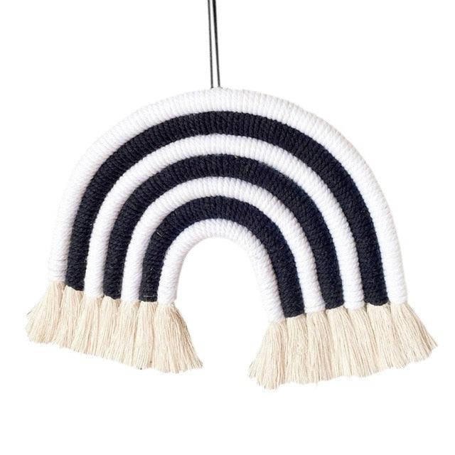Room Decoration Handmade Woven Cotton Rope Rainbow Hanging Decoration Rainbow with Pom Pom Ball Wall Hanging Garlands for Kids Room Baby Shower Party Supplies Wall Hanging Decor With Felt Ball Photo Props Stevvex