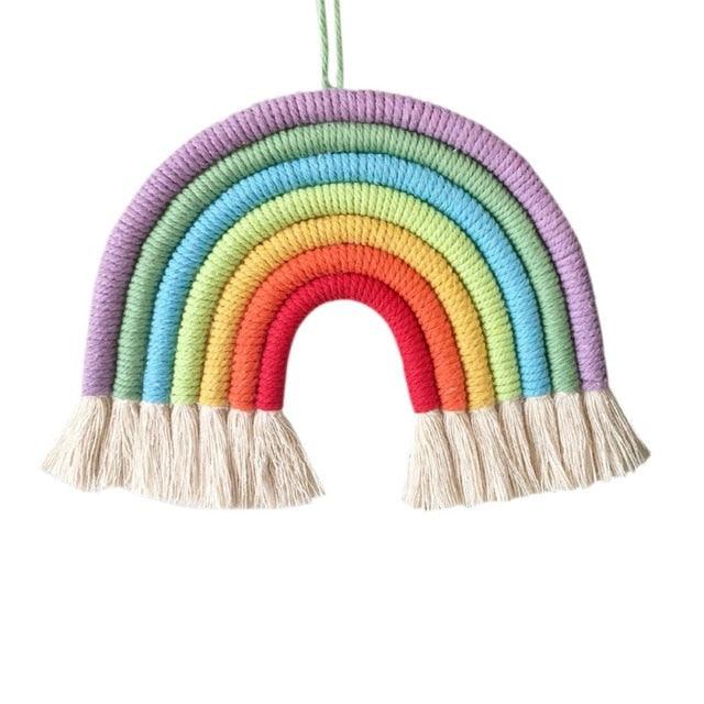 Room Decoration Handmade Woven Cotton Rope Rainbow Hanging Decoration Rainbow with Pom Pom Ball Wall Hanging Garlands for Kids Room Baby Shower Party Supplies Wall Hanging Decor With Felt Ball Photo Props Stevvex