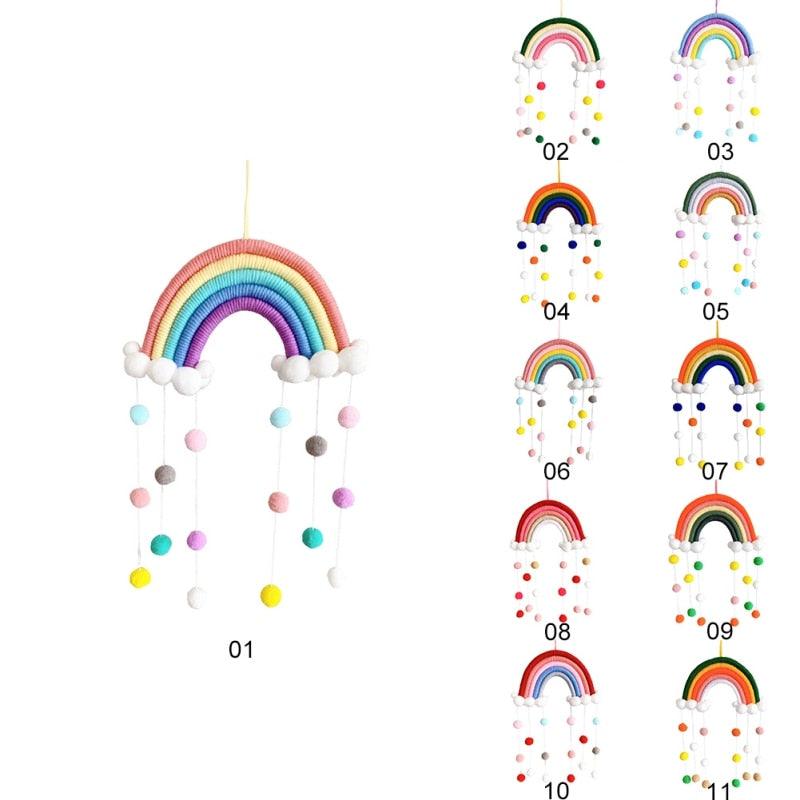 Room Decoration Handmade Woven Cotton Rope Rainbow Hanging Decoration Rainbow with Pom Pom Ball Wall Hanging Garlands for Kids Room Baby Shower Party Supplies Wall Hanging Decor With Felt Ball Photo Props Stevvex