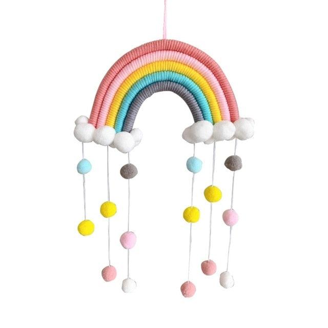 Room Decoration Handmade Woven Cotton Rope Rainbow Hanging Decoration Rainbow with Pom Pom Ball Wall Hanging Garlands for Kids Room Baby Shower Party Supplies Wall Hanging Decor With Felt Ball Photo Props Stevvex