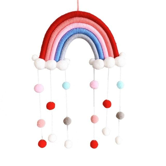 Room Decoration Handmade Woven Cotton Rope Rainbow Hanging Decoration Rainbow with Pom Pom Ball Wall Hanging Garlands for Kids Room Baby Shower Party Supplies Wall Hanging Decor With Felt Ball Photo Props Stevvex