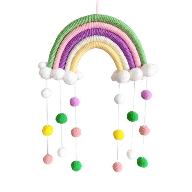 Room Decoration Handmade Woven Cotton Rope Rainbow Hanging Decoration Rainbow with Pom Pom Ball Wall Hanging Garlands for Kids Room Baby Shower Party Supplies Wall Hanging Decor With Felt Ball Photo Props Stevvex