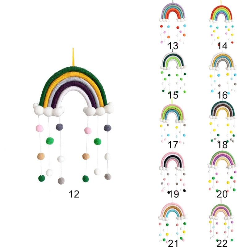 Room Decoration Handmade Woven Cotton Rope Rainbow Hanging Decoration Rainbow with Pom Pom Ball Wall Hanging Garlands for Kids Room Baby Shower Party Supplies Wall Hanging Decor With Felt Ball Photo Props Stevvex