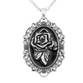 Rose Cameo Pendant Necklace Vintage Gothic Black Silver