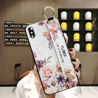Rose Flowers Wrist Strap Phone Cases For iPhone 13 12 11 14 pro MAX X XR XS MAX 7 8 Plus Cover  Hand Band Cases Soft Full Protection Slim Colorful Protective Phone Case For iPhone