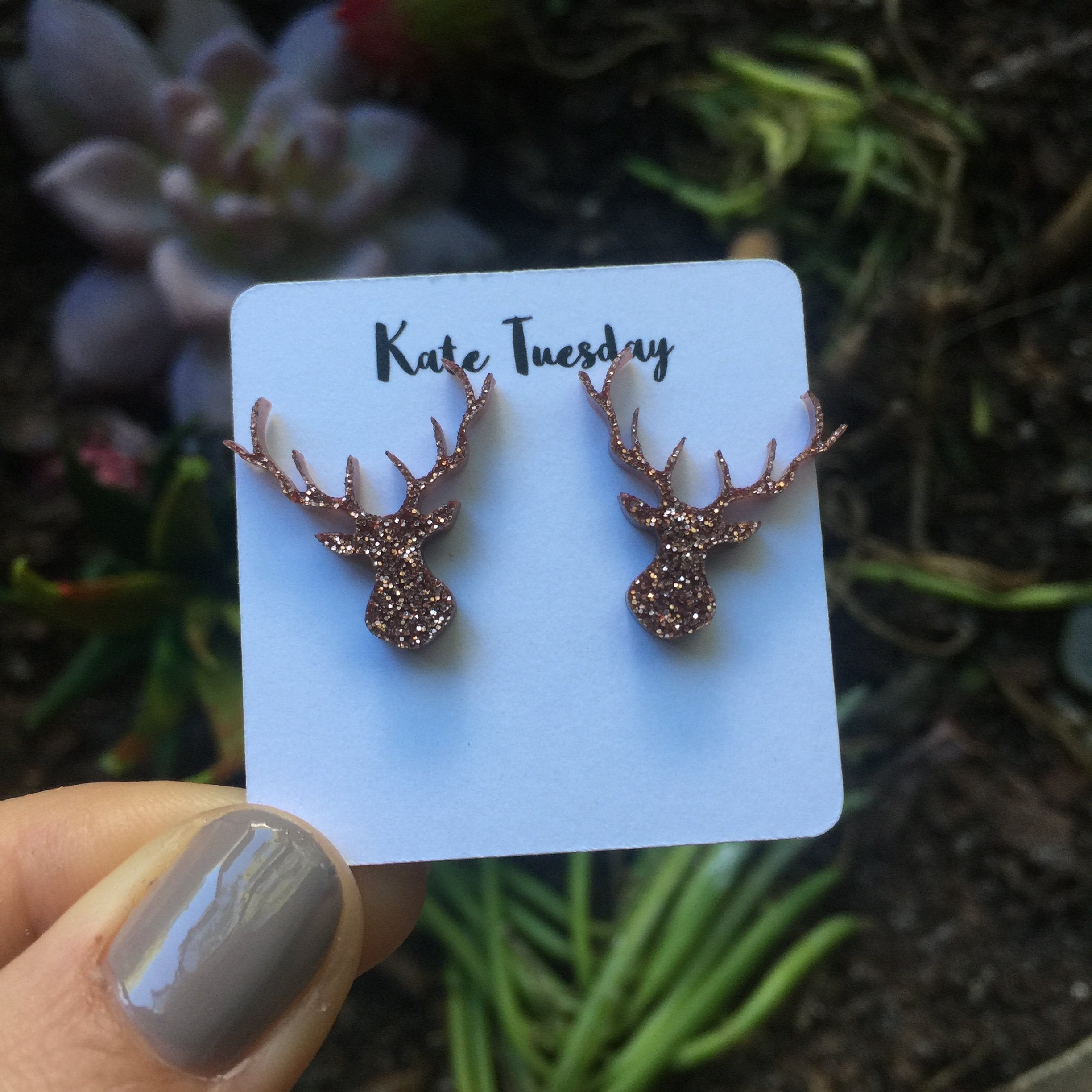 Rose Gold Antler Acrylic Stud Earrings For Women Lightweight