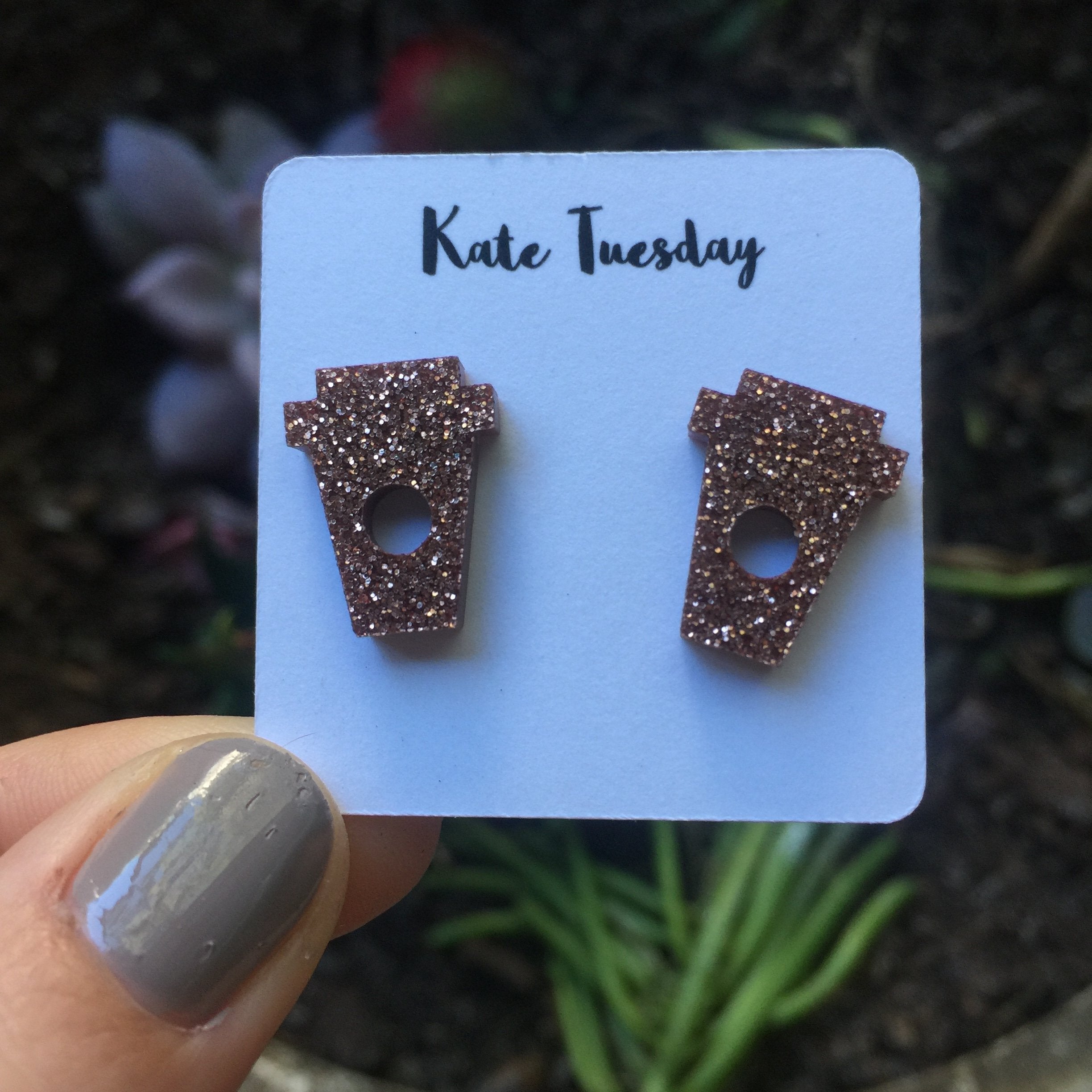 Rose Gold Coffee Cup Stud Earrings Dainty Everyday Gift